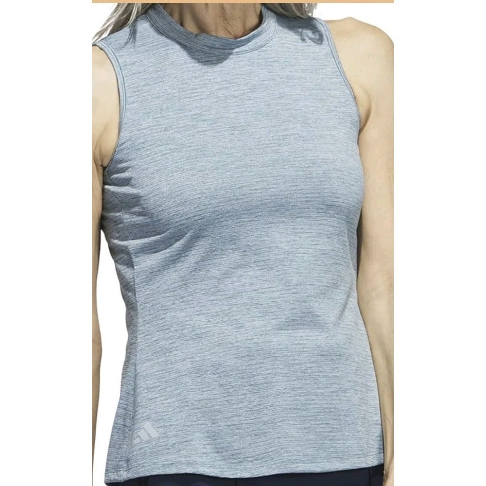 NWT adidas Womens Essentials Heathered‎ Mock Neck Sleeveless Golf Polo Shirt- L